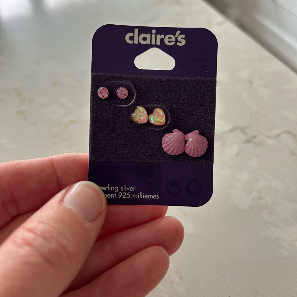 Claire's Iridescent and Pink Kids Earring Trio